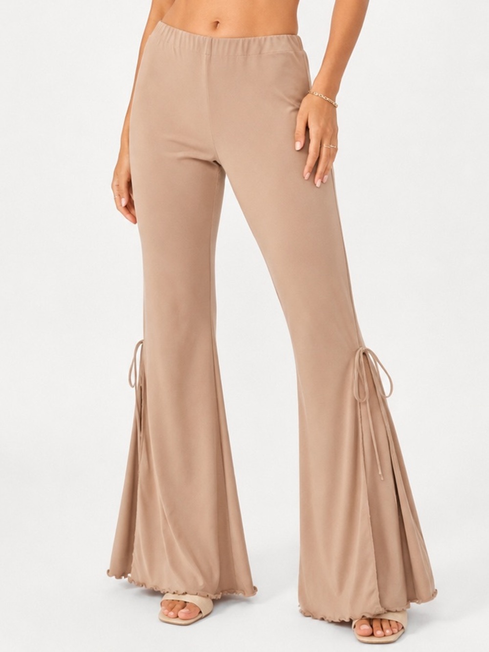 Vintage Tie-Hem Flared Pants in Taupe